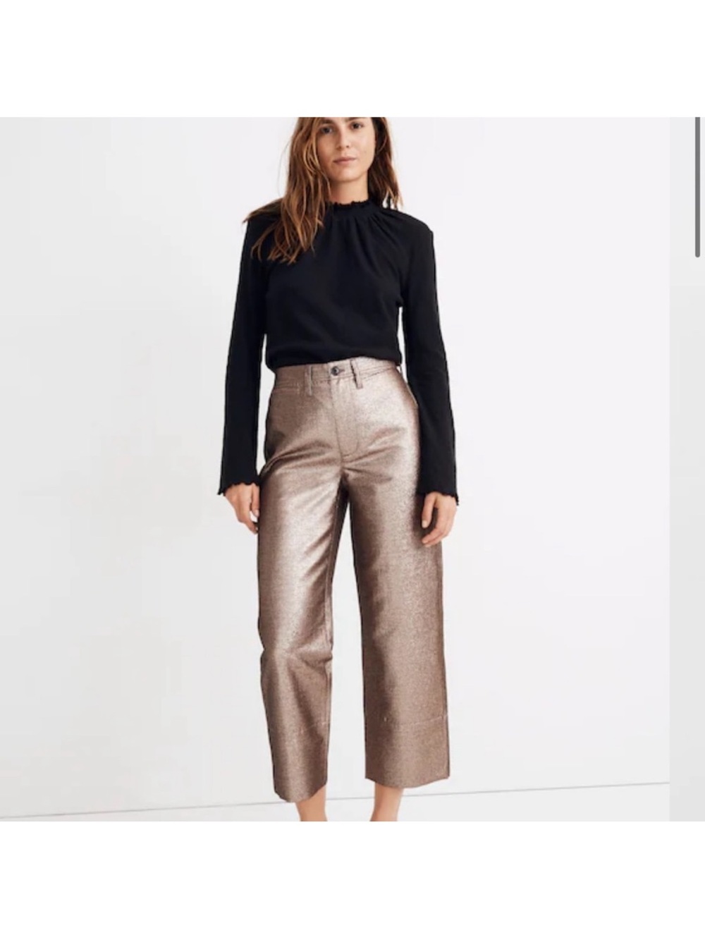 Madewell Metallic Wide-Leg Crop Pants - Bronze Tone